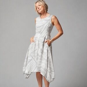 Porto SF Womens Abstract Print Sleeveless Cotton Midi Dress White Grey Size 0